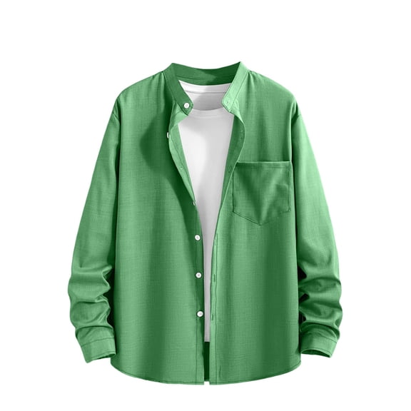 Eryao Sun Protection Shirts for Men Cotton Linen UPF 50 Long Sleeve Button Down Blouses Lightweight Casual Tops with Pocket,Green,XL