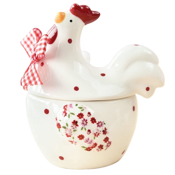 Ceramic Rooster Sugar Bowl with Lid & Spoon Set – 5 oz Salt or Sugar Container with Floral Design – Perfect for Kitchen, Dining, or as a Gift