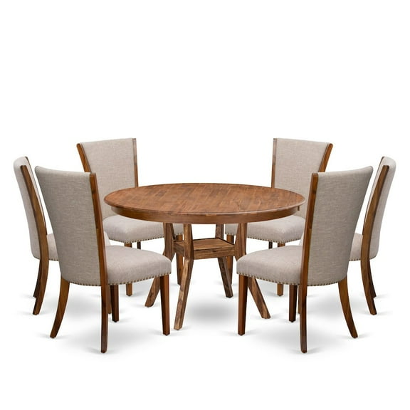 Luxe by East West Furniture 7 Piece Kitchen Table Set Contains 54" Round Table In Light Tan Color