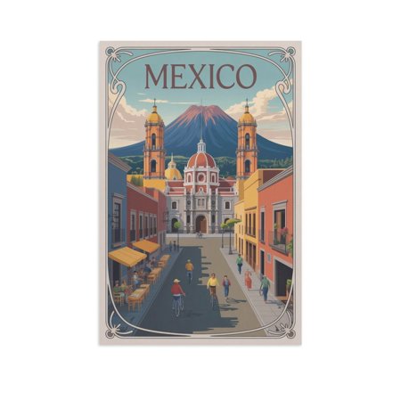 Vintage City Travel Poster of Puebla with Cathedral And Active Cultural Streets Print Poster