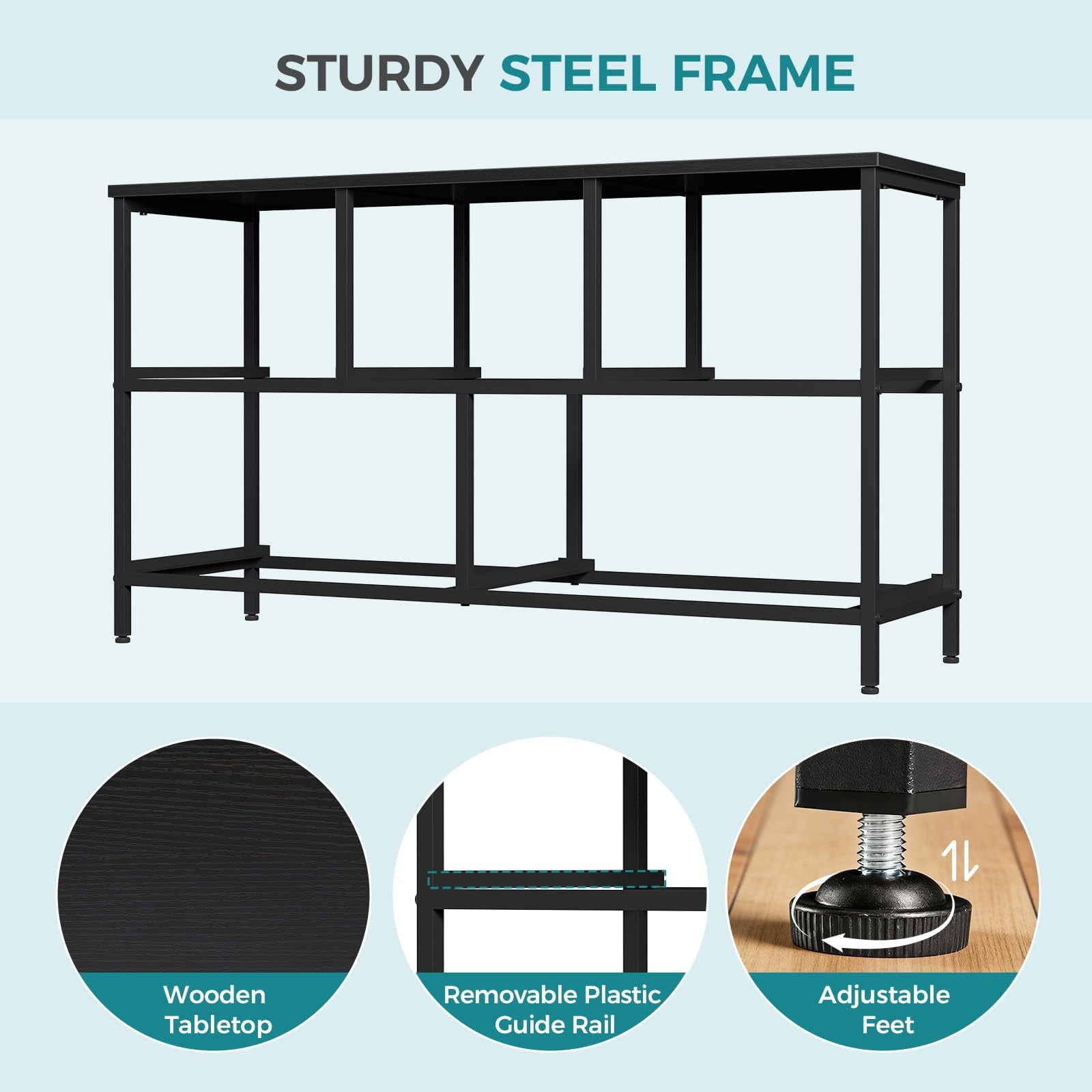 Telyra 5-Drawer Fabric Dresser TV Stand Organizer with Wood Top and Metal Frame, Ink Black