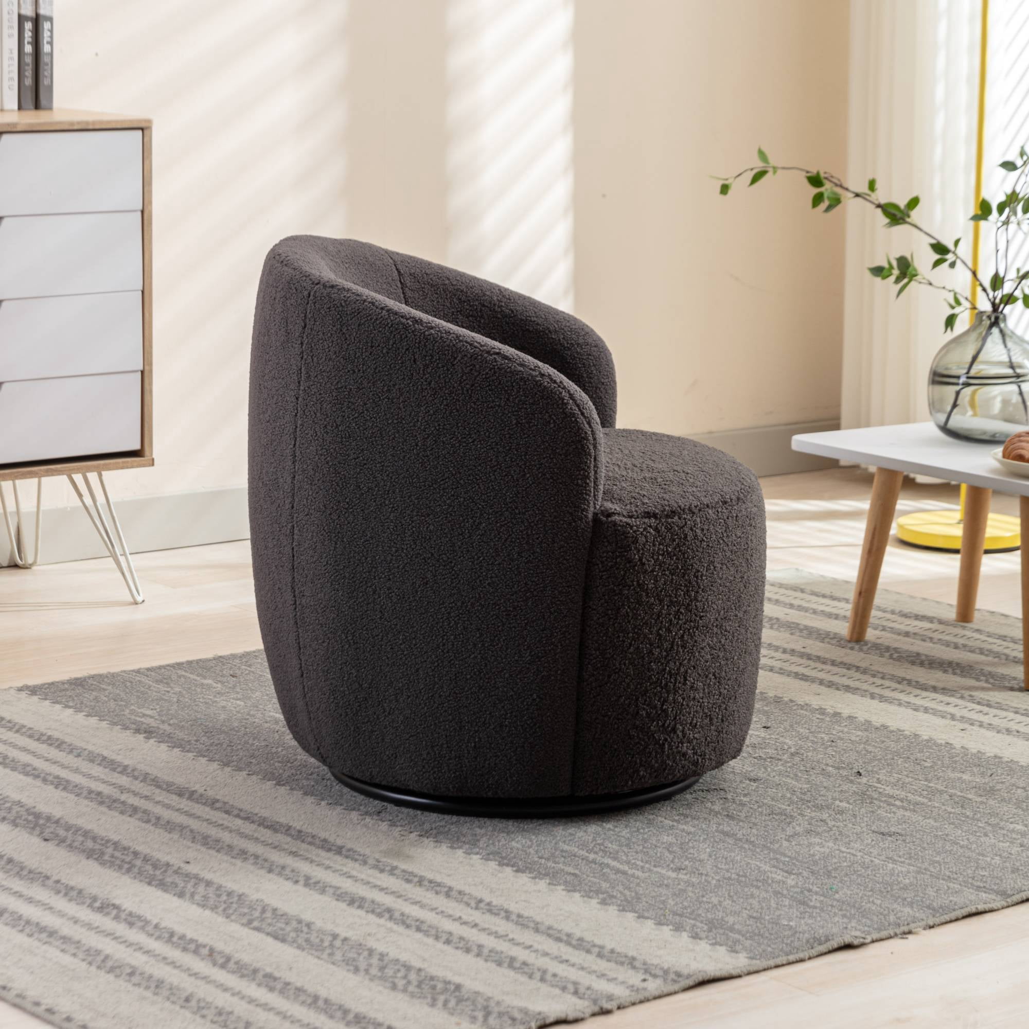 Teddy Swivel Barrel Chair Modern Accent Armchair Chair With Metal Base for Living Room,Dark Gray