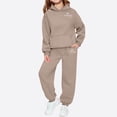 thumbnail image 3 of Zefriona Kids Thermal Fleece Heart Graphic Hooded Sweatshirt and Matching Jogger Pants Set 2-13Y Khaki Size 12, 3 of 4