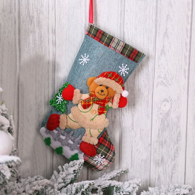 Teissuly Christmas Stockings Decor, Christmas Plaid Linen Dolls Gift Bags Christmas Trees Snow Fence Decorative Teissuly WER202310234964