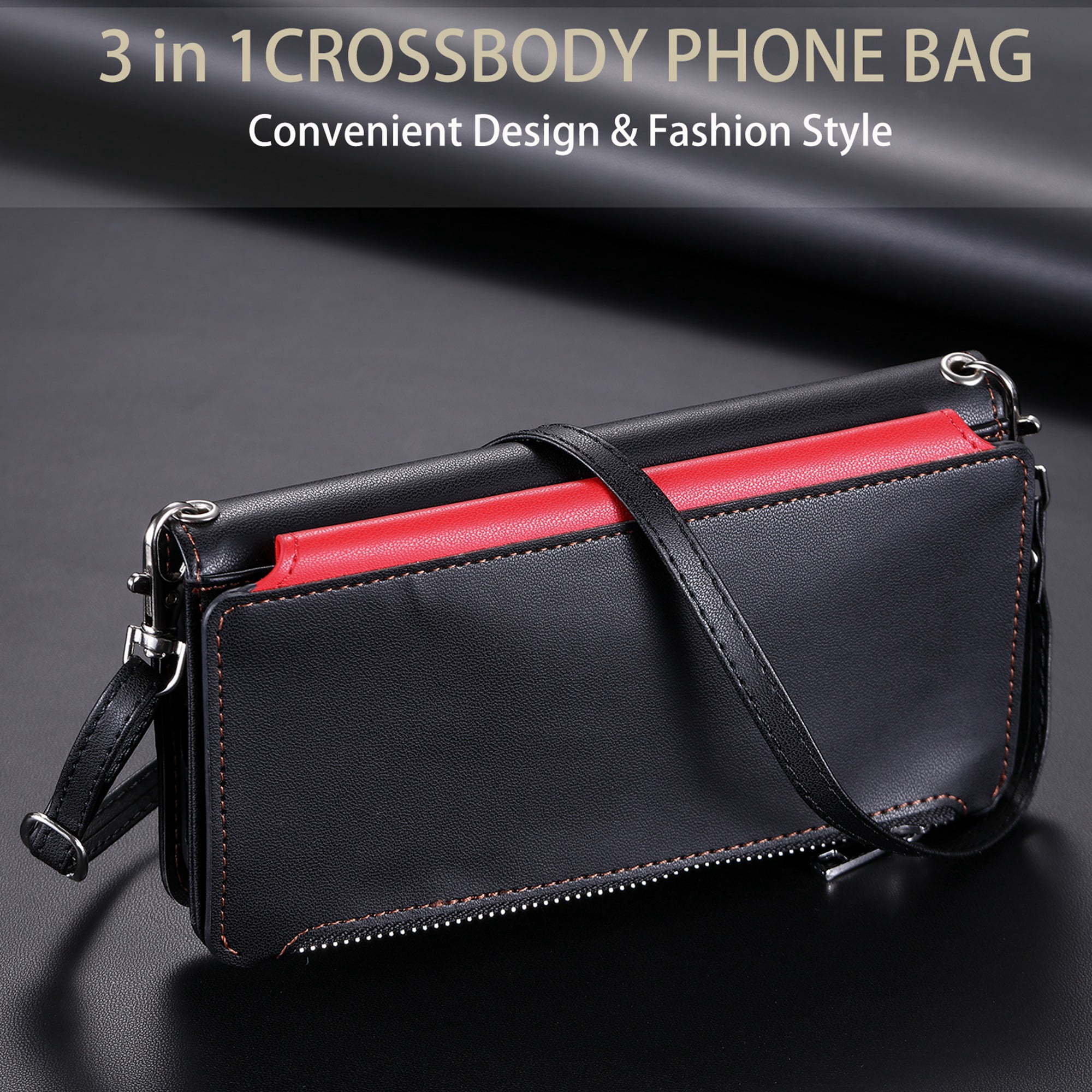 Dteck for Samsung Galaxy S20+ Plus Wallet Case, Crossbody Zipper Purse with Wrist for Women Men, 8-Card Slots Holder PU Leather Kickstand Flip Cover Phone Case,Black