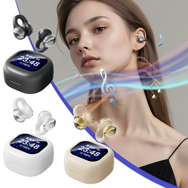 Auriculares abiertos Bluetooth 5.4 – impermeables IPX5, control táctil con pantalla LED, batería de 4-8 horas, auriculares estéreo inalámbricos, ajuste cómodo, negro/blanco/azul, alcance de 10 m