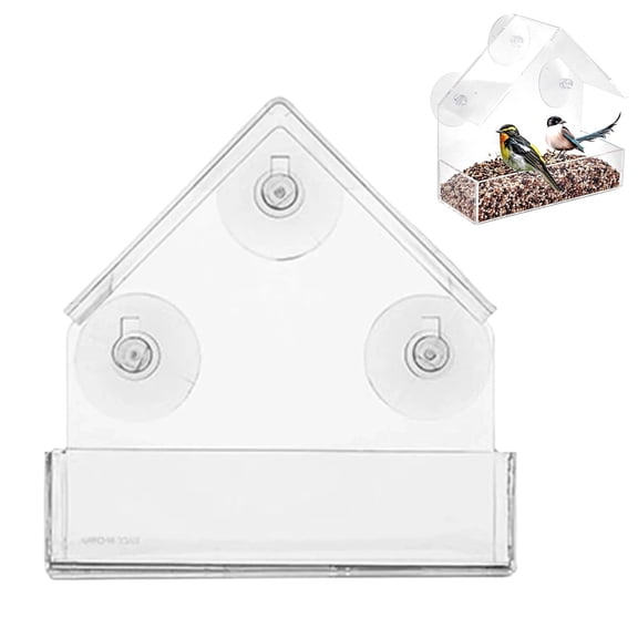Window Bird Feeder with Sliding Seed Holder, Strong Suction Cups for Outside, Birdhouse Shape, by Nature Anywhere