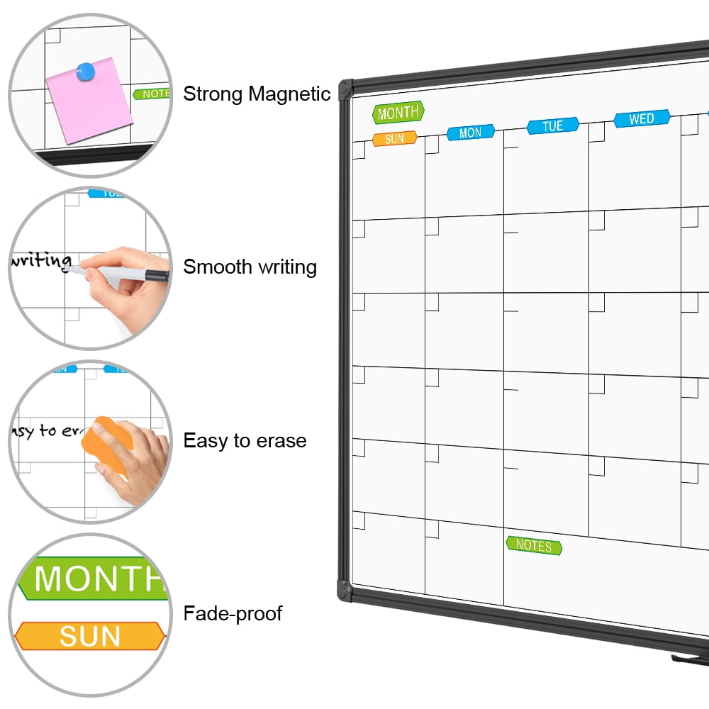 JILoffice Dry Erase Board Calendar 36" x 24" Whiteboards Schedule 3' x 2' Wall Mount Planner Board