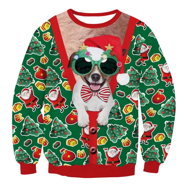 Jersey de gran tamaño para hombre, sudaderas de Navidad feas, chándal de cuello redondo, ropa de calle Vintage de dos piezas falsas
