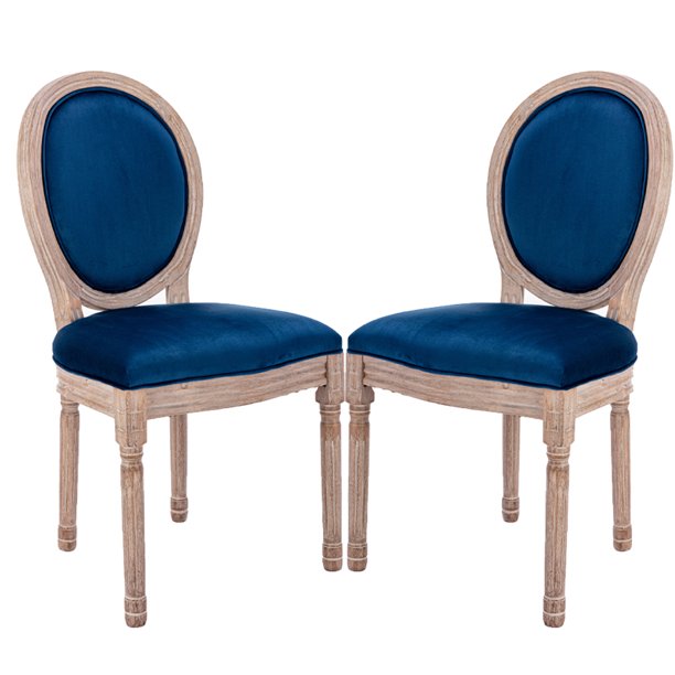 KCC French Dining Chair Set of 2 Upholstered Velvet Side Chair Blue