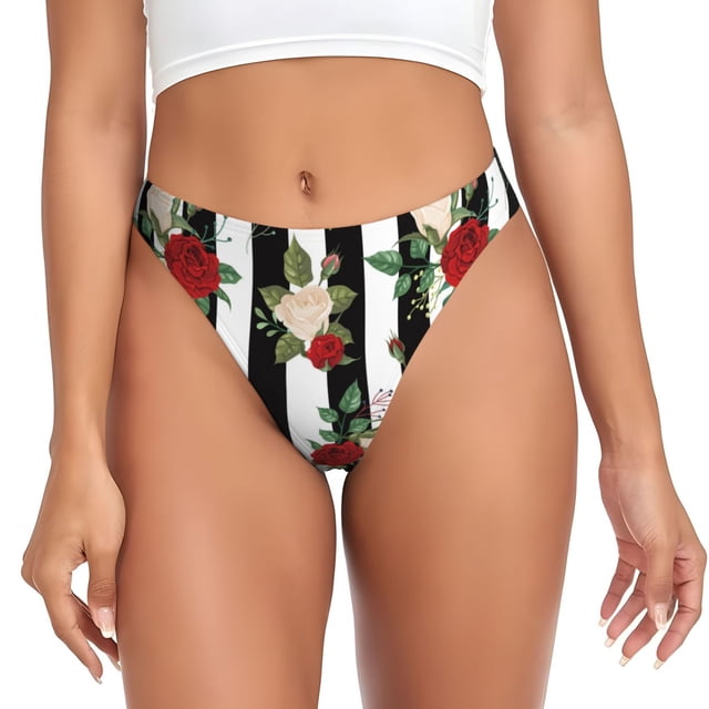 Fotbe Rose Flowers Tanga Sin Costuras para Mujer con Estampado – Panties Invisibles, Transpirables y Cómodos para Uso Diario-3X-Large