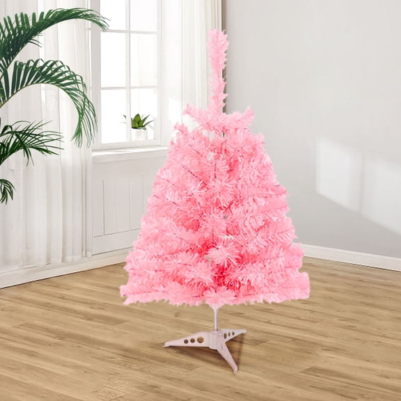 Pink Garden Ornaments for Christmas Tree,Hinged Spruce Christmas Decorations,Christmas Tree with Lights,Simulation Tabletop Tree for Holiday Home Hotel Display Winter