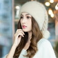 thumbnail image 4 of dianhelloya Warm hat Knitted Hat Baggy Slouchy Back Pompom Stretchy Double-layers Keep Warm Thickened Autumn Winter Women Beanie Cap for Outdoor Beige, 4 of 7