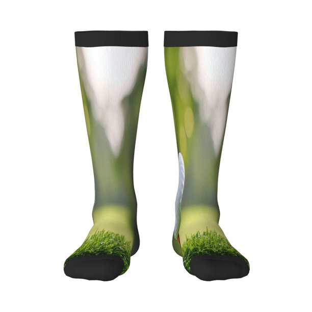 Fotbe golf ball perched on a tee Calcetas Divertidas Estampadas para Hombre y Mujer, Calcetas de Algodón hasta la Rodilla para Caminar, Correr, Enfermería y Embarazo