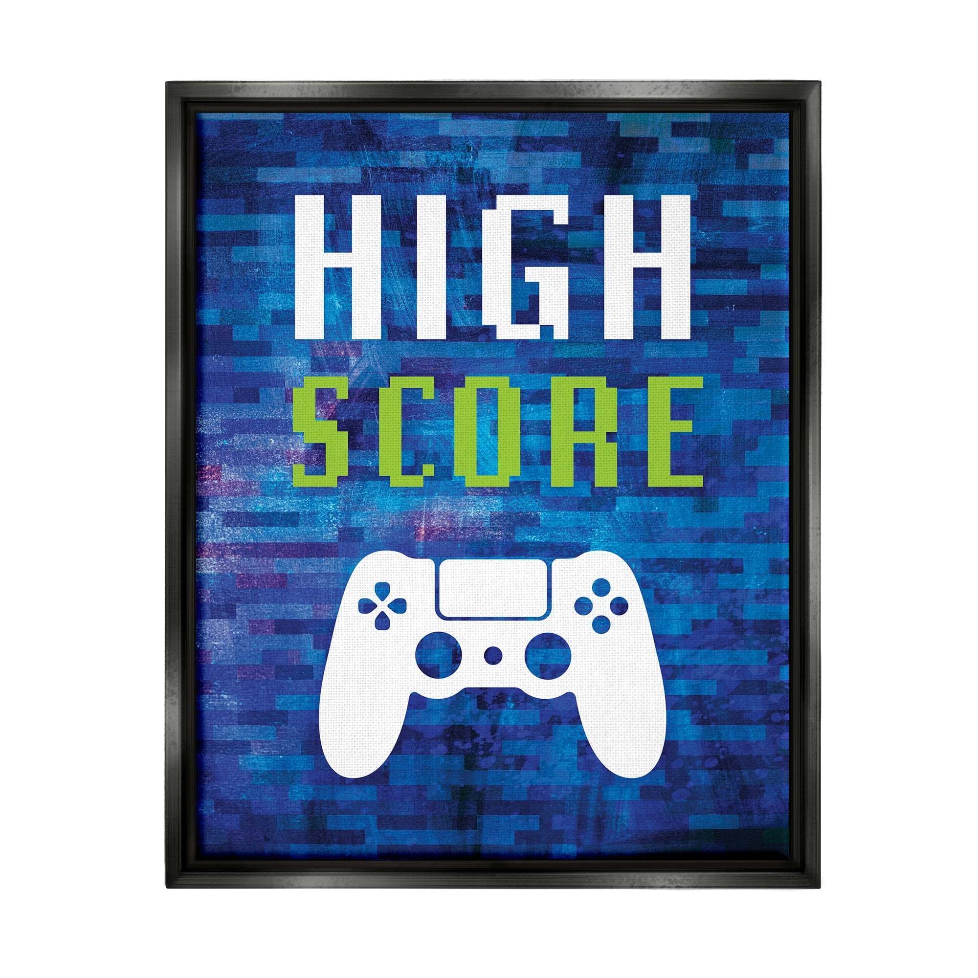 Stupell Industries High Score Pixel Style Gaming Controller Typography Graphic Art Luster Gray Floating Framed Canvas Print Wall Art, Design by Victoria Barnes