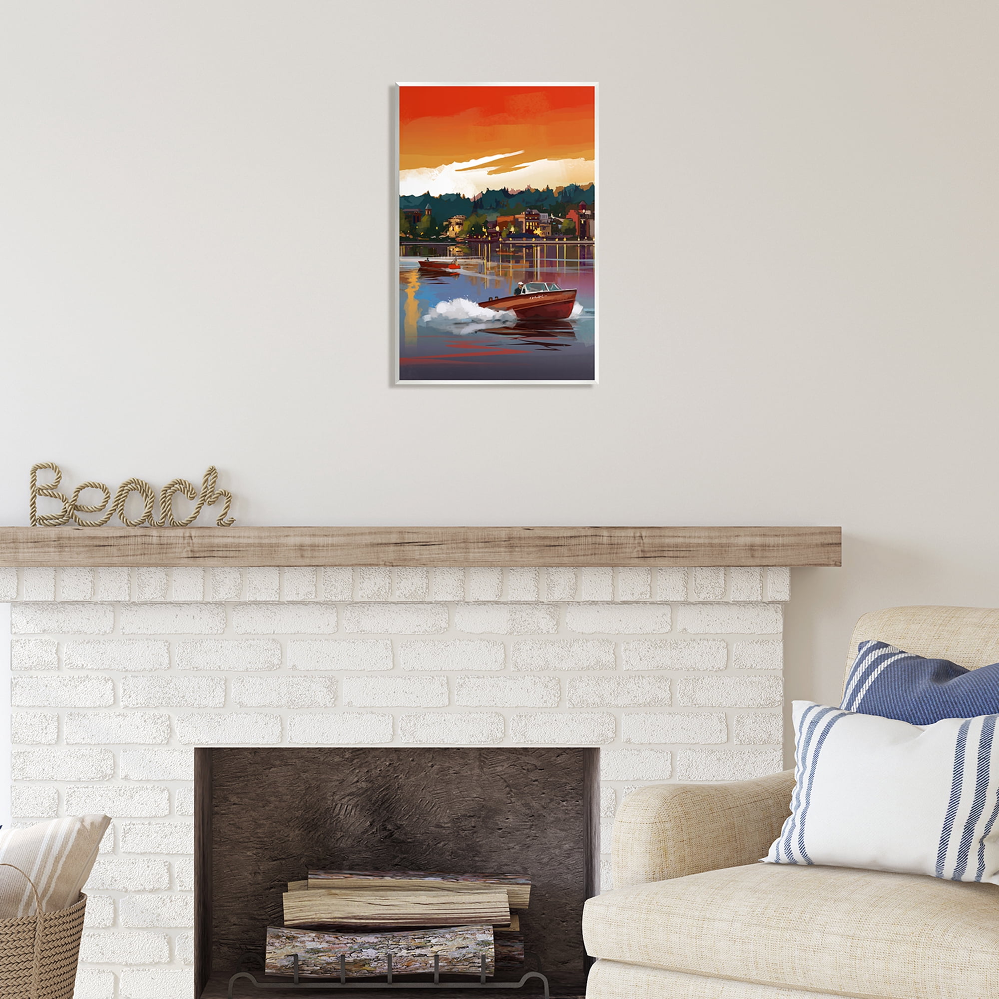 Stupell Industries Boats at Sunset Pier Transportation Painting Unframed Art Print Wall Art, 13 x 19