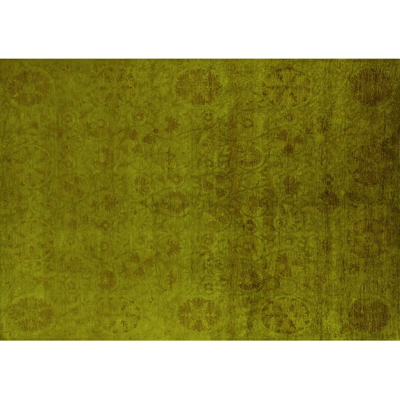 Ahgly Company Machine Washable Indoor Rectangle Oriental Yellow Industrial Area Rugs, 7' x 9'