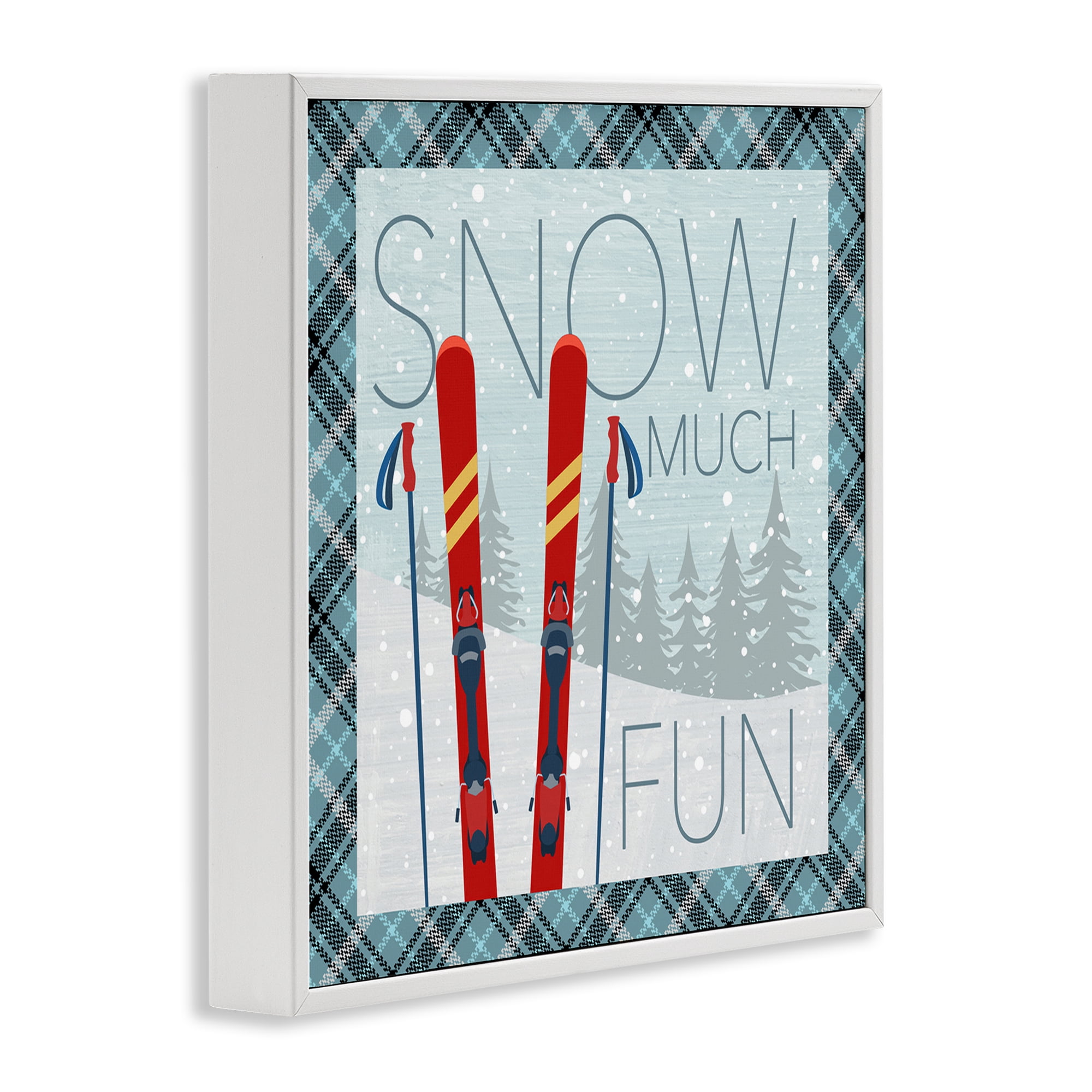 Stupell Industries Snow Much Fun with Plaid Landscape Painting White Framed Art Prints Wall Art, 12 x 12