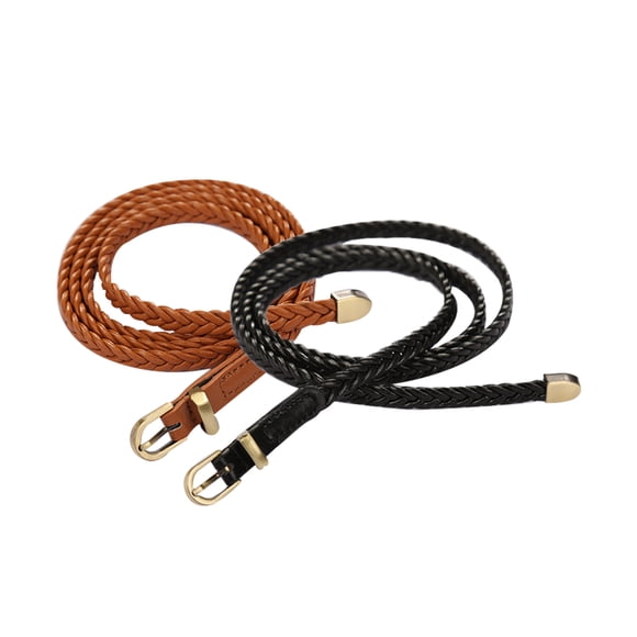 Cinturón trenzado delgado para mujeres INSPIRE CHIC - Cinturón casual de hebilla de pasador para vestidos, cintura: 26-33 caqui + negro