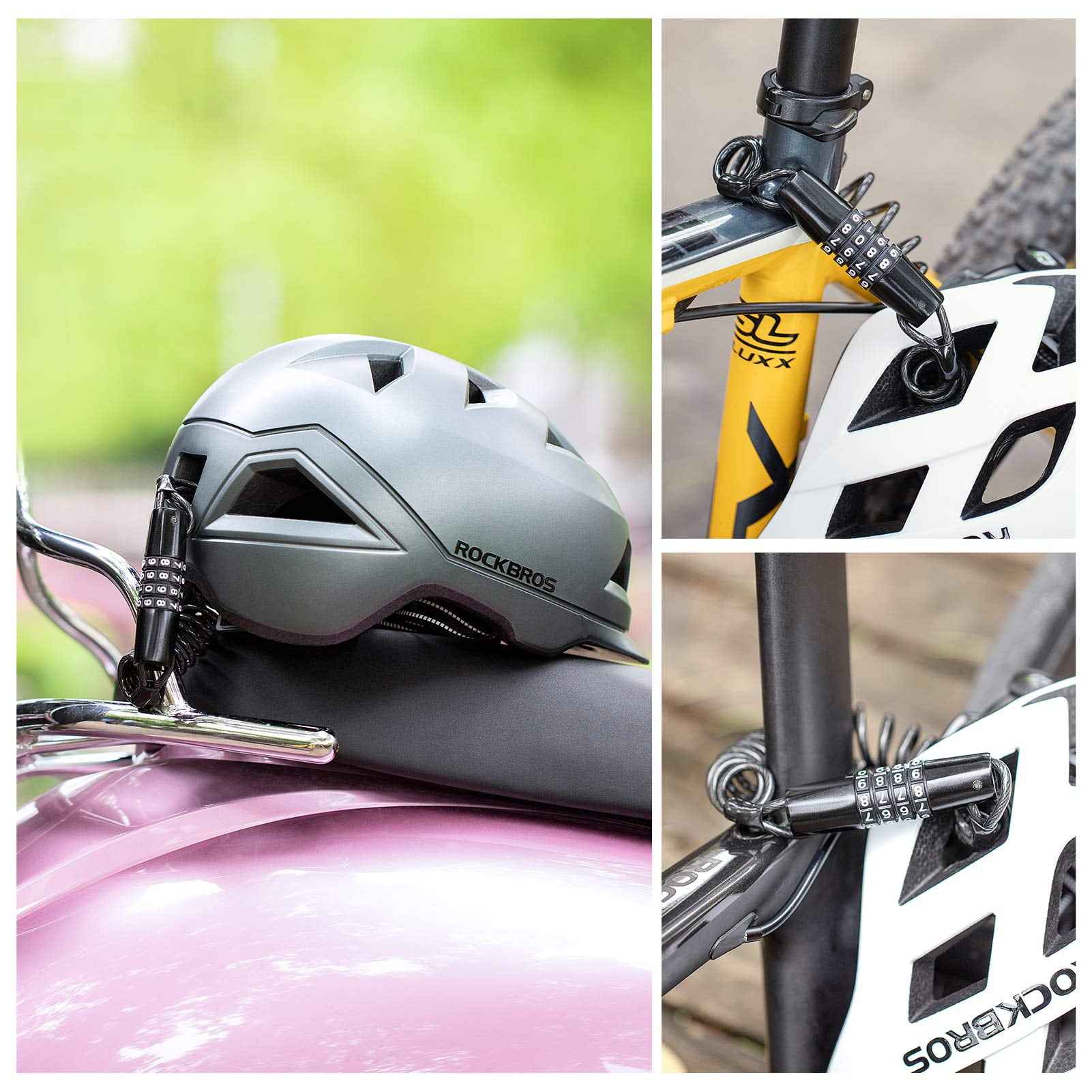 Motorcycle Helmet Lock, Bike Helmet Lock, 4 Digit Little Cable Lock, Retractable Luggage, Stroller, Black, 2Pcs