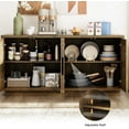 thumbnail image 5 of 60" Sideboard Buffet Cabinet with Storage, Irregular Panel Design Credenza Mid Century Farmhouse Coffee Bar Cabinet with 4 Doors & Adjustable Shelves for Living Room, Hallway (Rustic Brown), 5 of 7