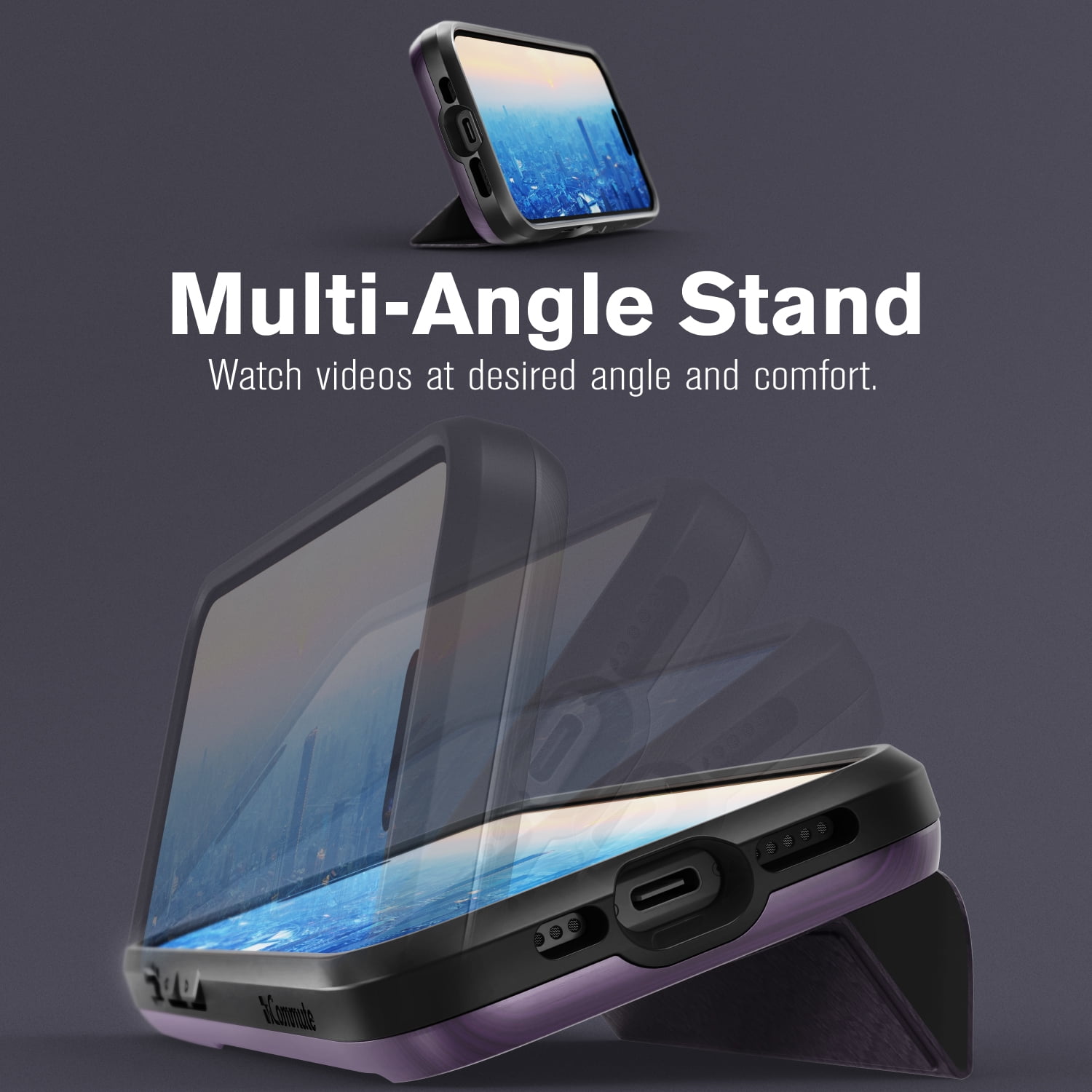 Vena vCommute Wallet Case Compatible with Apple iPhone 16 Pro (6.3"), (Military Grade Drop Protection) Flip Leather Cover Card Slot Holder with Kickstand - Deep Purple/ Black