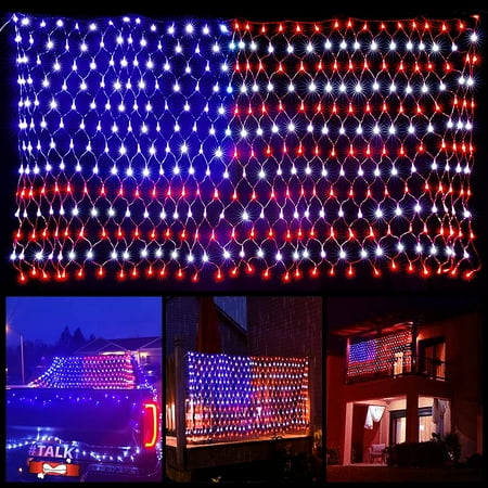 American Flag Lights with 390 Super Bright LEDs and 8 Modes, Waterproof
