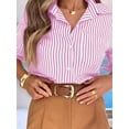thumbnail image 4 of Striped Button Down Shirts for Women Dress Shirts Long Sleeve Casual Collared Office Work Shirt with Pocket Pink XL, 4 of 6