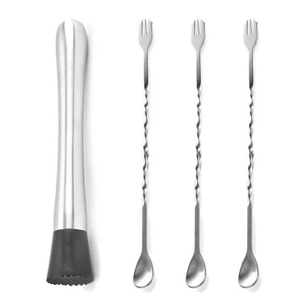 

8Inch Stainless Steel Cocktail Muddler & 10Inch Mixing Spoon Home Bar Tool Set for Make Mojito Mint Juleps Drink Juices