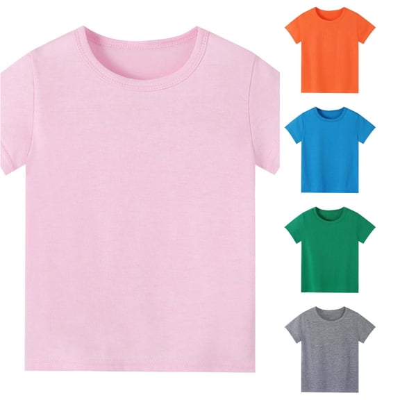 VNKIDY Toddler Kids Crew Round Neck Solid Color Short Sleeve T-Shirt Loose Casual Summer Basic Tee Tops For Little Boys Girls Leisure Tops Light Pink 4-5 Years