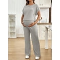 thumbnail image 4 of DOKOTOO Women's Maternity Sets 2 Piece Sets Ribbed Knit Short Sleeve Outfit Maternity Lounge Wear Soft Pregnant Pajamas Plus Size Sweatsuits Sets, 4 of 8