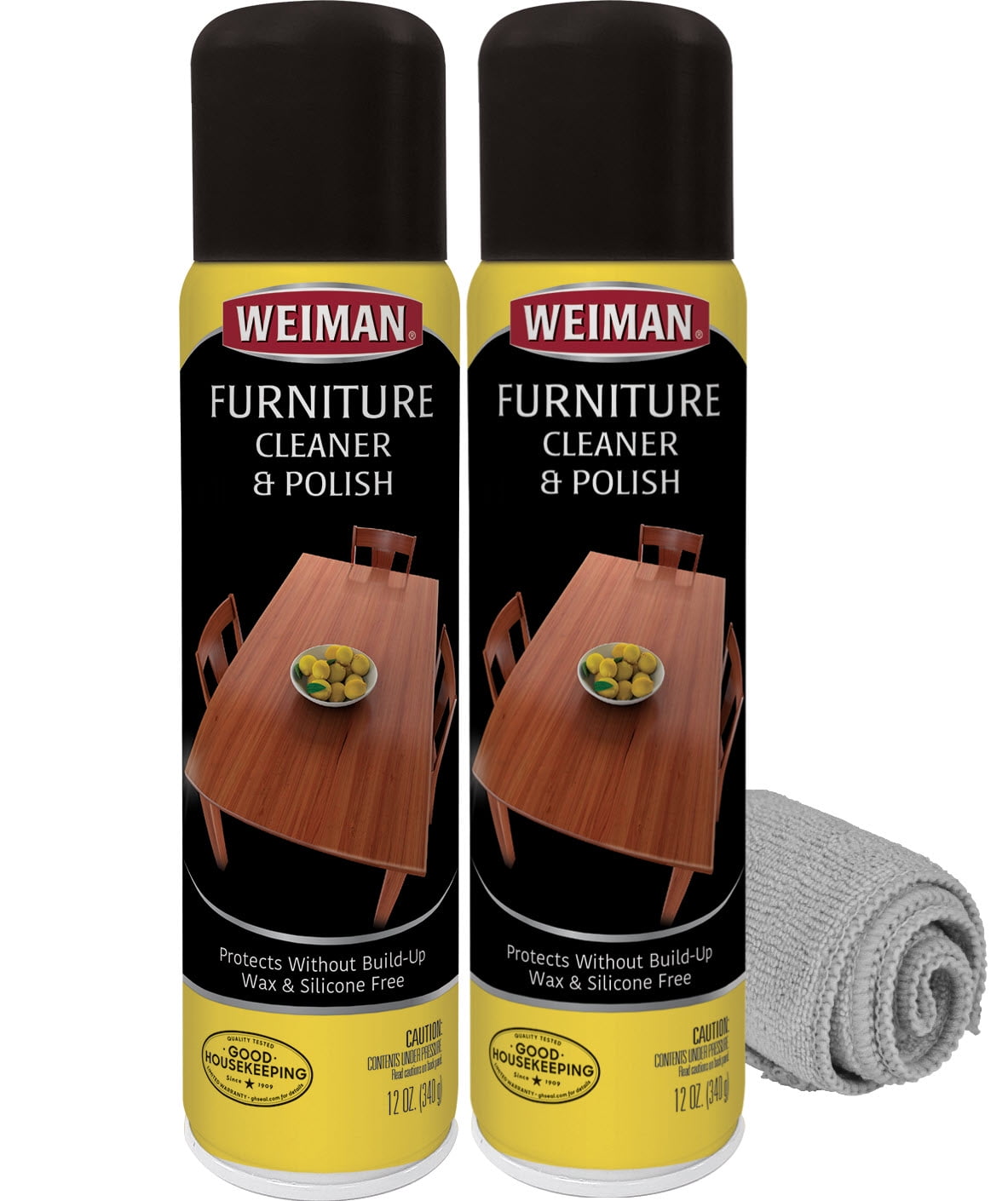 Weiman Wood Furniture Cleaner & Polish, Dusts, Shines & Protects, 24 Oz, 2 Pack with Microfiber Towel