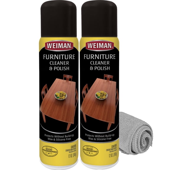 Weiman Wood Furniture Cleaner & Polish, Dusts, Shines & Protects, 24 Oz, 2 Pack with Microfiber Towel