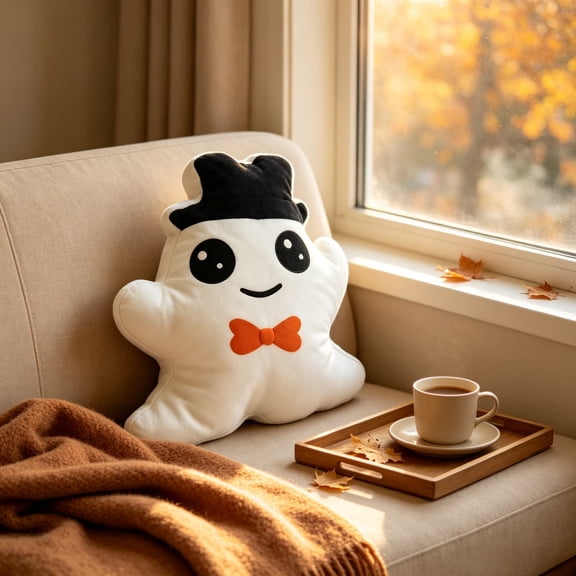 Qonioi Halloween Ghost Throw Pillow, Cute Soft Lumbar Cushion with Cotton Filling, Decorative Ghost Pillow for Couch Bed Living Room Car