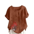 thumbnail image 2 of Aqestyerly Haut à Manches Courtes en Solde, T-Shirt Décontracté en Lin à Col Rond Imprimé à Manches Courtes avec Boutons pour Looks Polyvalents/café (TG), 2 of 4