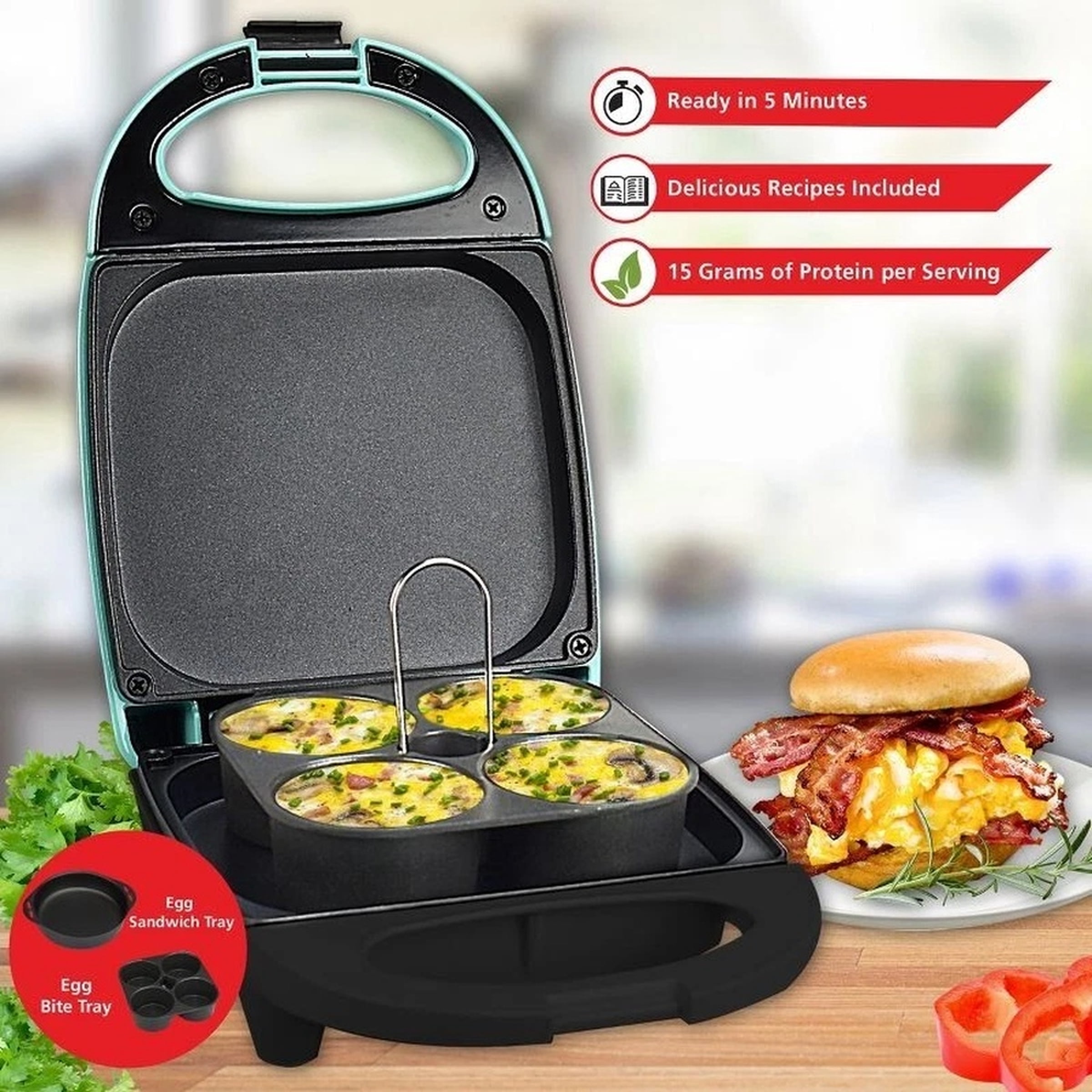 Brentwood 3 in 1 Breakfast Maker Cooker Egg Bites, Omelets, Breakfast Sandwiches