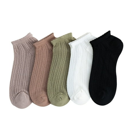 

5 Pairs of Women’s Silicone Non-Slip Invisible Socks Summer Cotton Ankle Solid Color