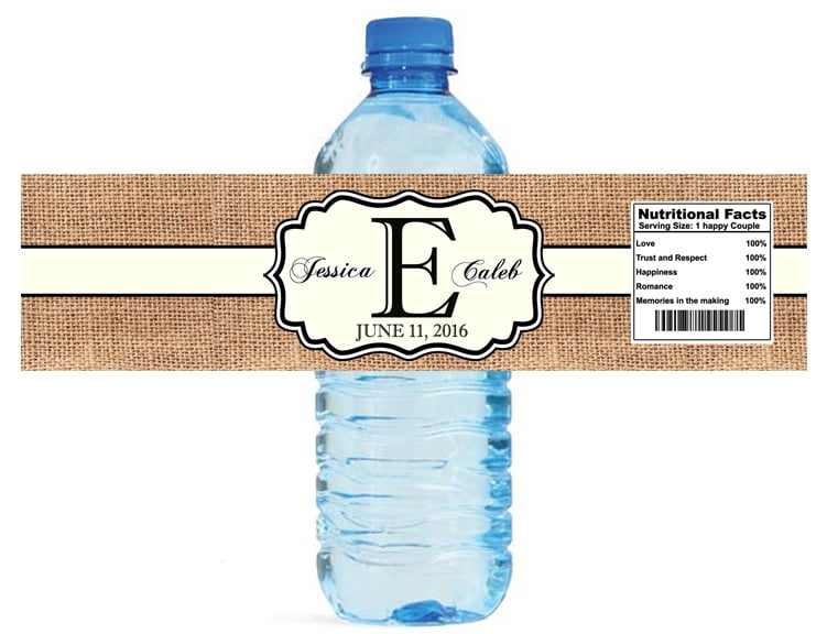 100 Burlap Ivory Stripe Monogram Wedding Water Bottle Labels Engagement ...