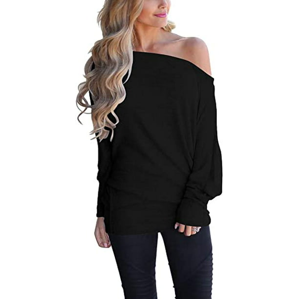 Women's Off Shoulder Long Sleeve Oversized Pullover Sweater Knit Jumper  Loose Tunic Tops - Walmart.com