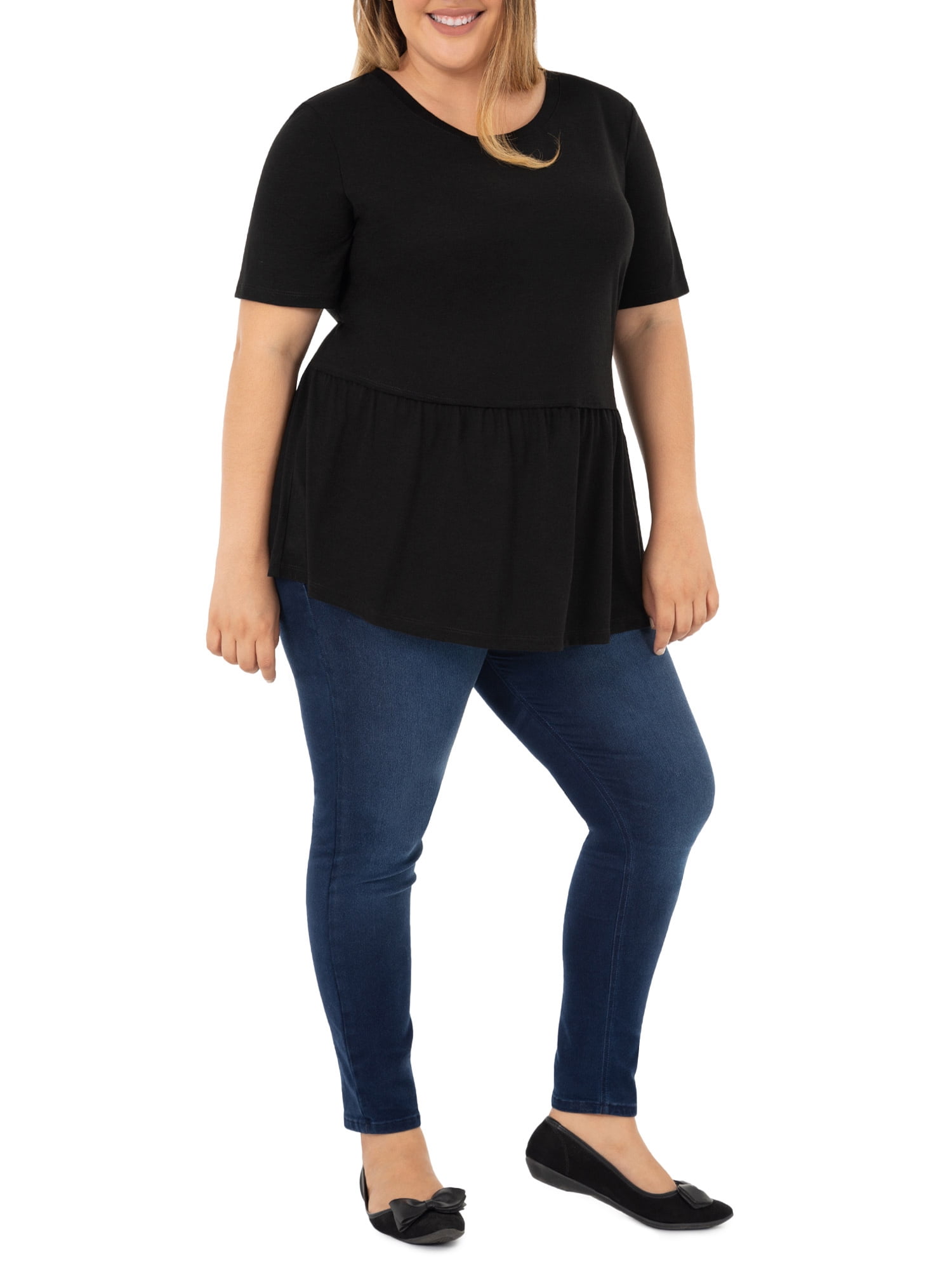 Wright's Women's Plus Size Short Sleeve Crew Neck Classic Peplum Top/Blouse, 1X-4X