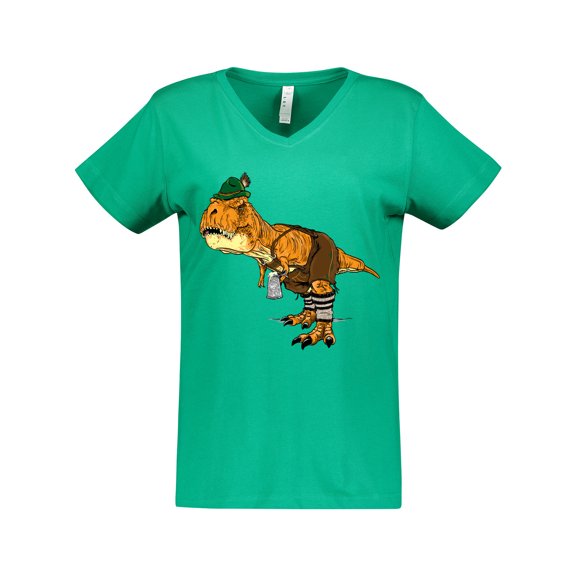 Inktastic T-Rex King of Oktoberfest Women's V-Neck T-Shirt