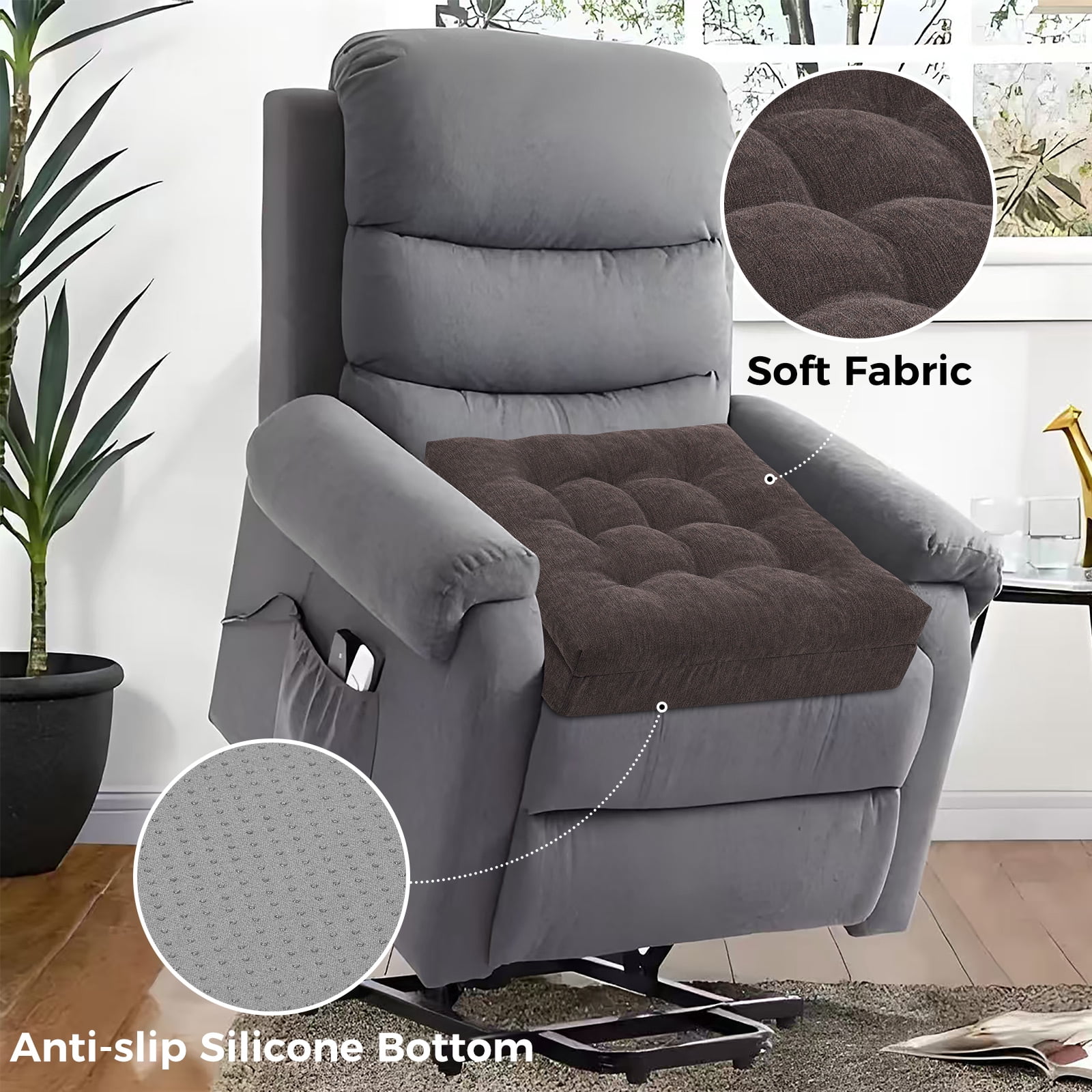 baibu Recliner Cushion 20-Inch Extra Large Seat Cushion Tufted Memory Foam Dual-layer Design Chair Cushion for Recliner Armchair Couch, Brown