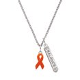 thumbnail image 1 of Delight Jewelry Silvertone Orange Ribbon Silvertone Balance Bar Charm Necklace, 23", 1 of 4