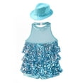 thumbnail image 4 of CHICTRY Kids Girls Modern Jazz Dance Tops with Hat Performance Competition Outfit Backless Sequins Leotard Sky Blue 16, 4 of 5