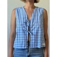 thumbnail image 3 of Gupgi Summer Women's Plaid Print Tank Tops Double Front Tie Closure V-Neck Sleeveless Gingham Vest, 3 of 7