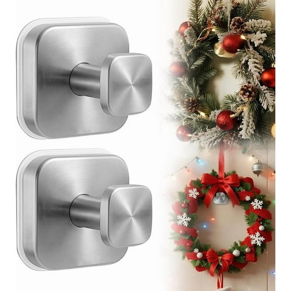 Suction Cup Hooks for Shower, Suction Cup Wreath Holder for Front Door Glass Door, No Drill Suction Cup Hooks for Shower Bathroom Kitchen Glass Door Mirror Loofah Towel 2 Pcs