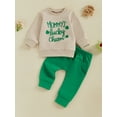 thumbnail image 3 of Toddler Baby Boys Pants Set 6 12 18 24 Months 2T 3T Clover Letter Print Long Sleeve Round Neck Sweatshirt Long Pants 2-Piece Spring Outfits, 3 of 8