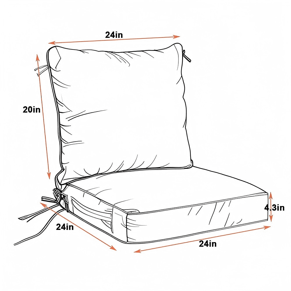 2 PCS Set 24x24 in Outdoor Deep Seat Cushion- Waterproof Fade-Resistant Patio Furniture Cushions with Removable Covers, Adjustable Straps & Handles,Beige