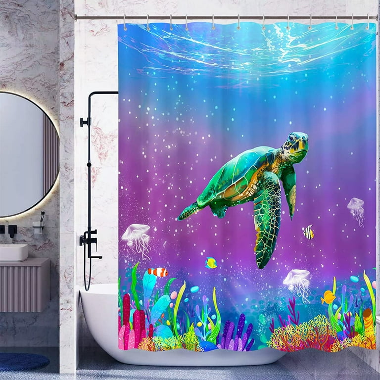 Newhomestyle Sea Turtle Shower Curtain Ocean Creature Landscape Bathroom  Shower Curtains Bathroom Decoration Fabric, 72x72 Inch 