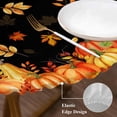 thumbnail image 3 of Orange Fall Round Tablecloth, Fitted Table Cover with Elastic for 55"-60" Round Tables, Black Maple Leaf Pumpkins Thanksgiving Table Cloth Outdoor Indoor Dinning Party Waterproof Tablecloths, 3 of 7